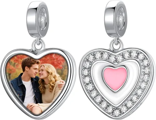 Miniatura 51 de Custom4U Photo Charms for Bracelets 925 Sterling Silver/Gold Plated Heart/Tree of Life/Round Charm Bead Personalized with Picture Custom