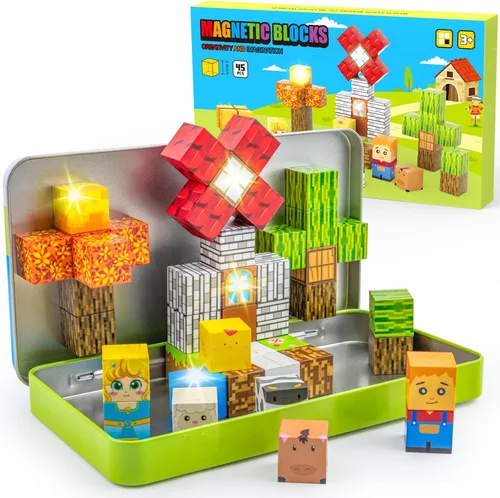 Miniatura 9 de Aywewii Bloques magnéticos de viaje, 45 piezas, juguetes de viaje para niños de 3 a 5 años, cubos de construcción magnéticos, juego de aprendizaje