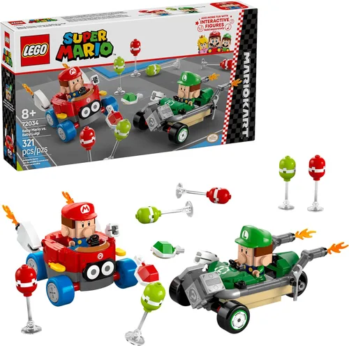 LEGO Super Mario: Mario Kart Baby Mario vs. Baby Luigi, juego de construcción de juguetes coleccionables para niños, niños y niñas, a partir de 8