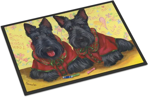 Caroline's Treasures PPP3271MAT Scottish Terrier Scotties Rule Felpudo de 18 x 27 pulgadas, tapete para puerta delantera, interior y exterior, para