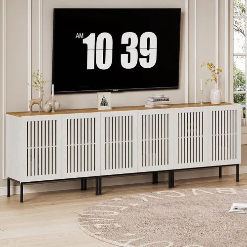 Miniatura 13 de BVIUNTWO Soporte de TV de granja para televisores de 70 pulgadas, centro de entretenimiento 2 en 1 con gabinetes de almacenamiento y base de metal