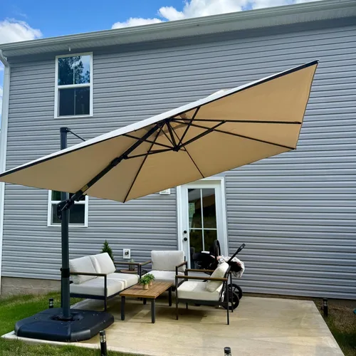Miniatura 82 de PURPLE LEAF Sombrilla de Patio de 8 Pies para Exteriores Sombrilla Cantilever Cuadrada de Aluminio Sombrilla Offset con Rotación de 360 Grados