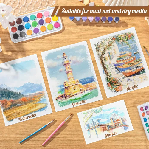 Miniatura 7 de 80 hojas de papel de acuarela a granel, papel de prensa fría de 110 lb/230 GSM, papel de acuarela blanco para niños, estudiantes, adultos, artistas