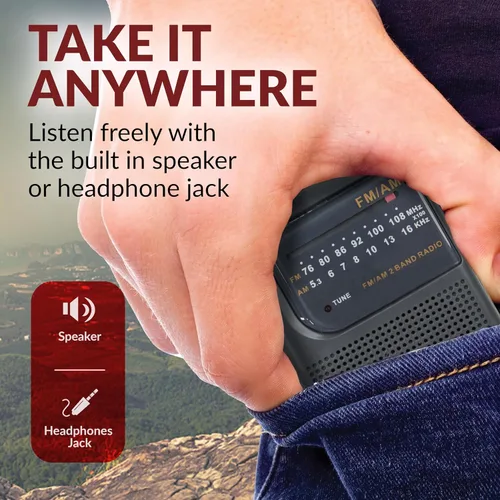 Miniatura 4 de Supersonic SC-1105 Radio de banda AM/FM portátil con indicador de sintonización LED, antena telescópica, conector para auriculares, correa
