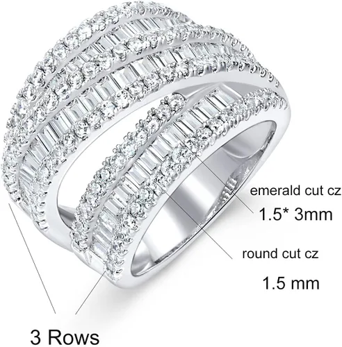 Miniatura 6 de OPOMOMO Eternity Ring Wedding Bands,18K Gold Plated 3 Rows Emerald Cut Lab Diamond Band Rings for Women Men