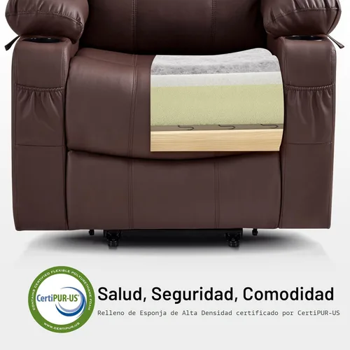 Miniatura 4 de MCombo Sillón reclinable eléctrico con capacidad de elevación, masaje y calor para ancianos, 3 posiciones, 2 bolsillos laterales y portavasos