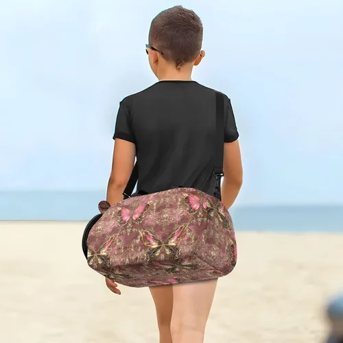 Miniatura 7 de Peach Gold Vintage Butterfly Gym Duffel Bag with Shoes Compartment Lightweight Kids Overnight Bag for Beach Swim Pool Sports bolso para gym mujer