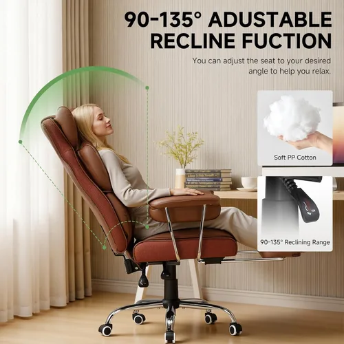 Miniatura 8 de COMHOMA Silla de oficina grande y alta, silla de juegos de cuero con reposapiés, sillas de oficina ergonómicas ejecutivas con soporte lumbar