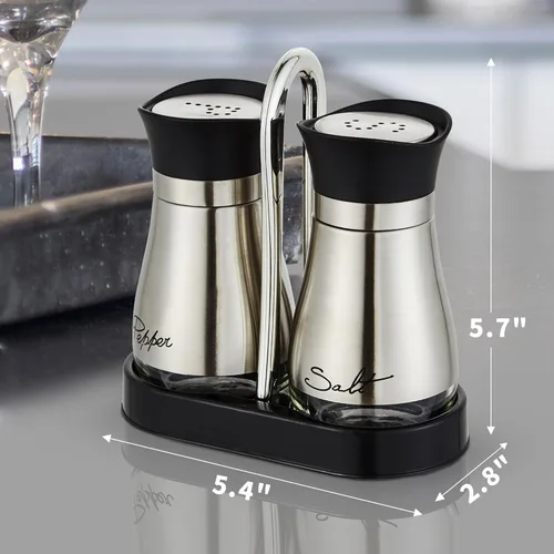 Miniatura 5 de Lonffery Juego de saleros y pimenteros, recipientes de sal de acero inoxidable con botella de vidrio para mesa, RV, campamento, barbacoa, juego de 2