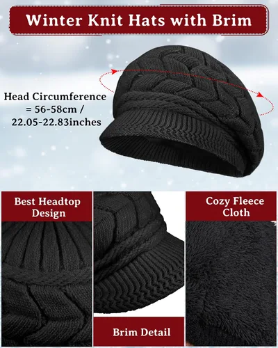 Miniatura 9 de SATINIOR Juego de 4 gorros y guantes de invierno para mujer, gorro de punto cálido, gorro de esquí de nieve con visera y guante para pantalla rojo