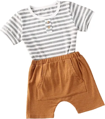 Miniatura 61 de fhutpw Conjunto de 2 piezas de ropa de verano para bebés, camiseta de manga corta, cintura elástica, pantalones cortos para niños pequeños