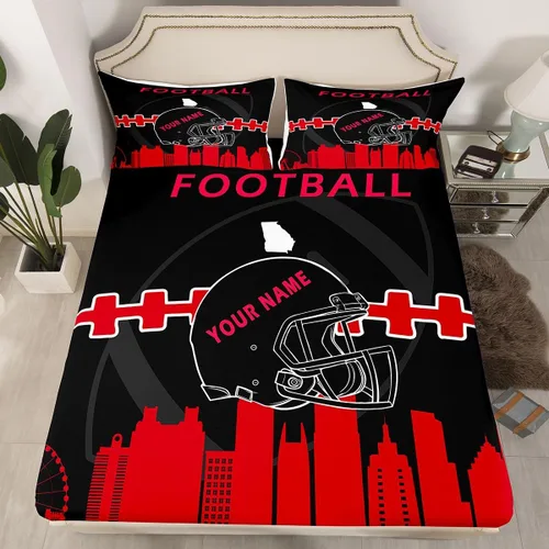 Erosebridal Juego de sábanas bajeras personalizadas de fútbol americano para niños y niñas, juego de cama de jugadores de fútbol, juego de ropa de