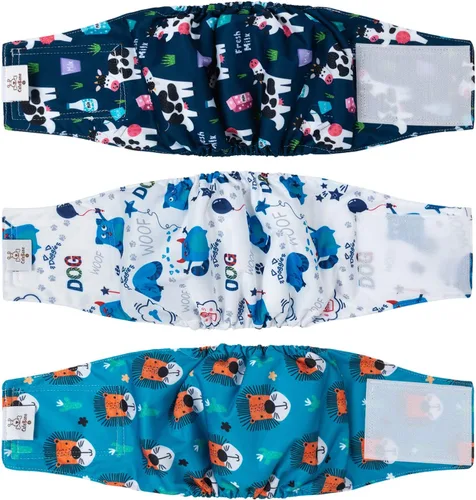 Miniatura 26 de CuteBone - Pañales lavables para perro macho, banda abdominal, paquete de 3 unidades, color negro, modelo DM54XS