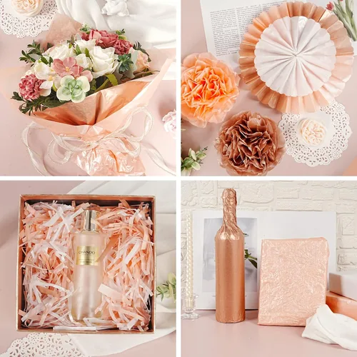 Miniatura 8 de 60 hojas de papel de seda para bolsas de regalo, 14 x 20 pulgadas, papel de seda metálico rosa dorado rosa blanco para embalaje de manualidades, Oro