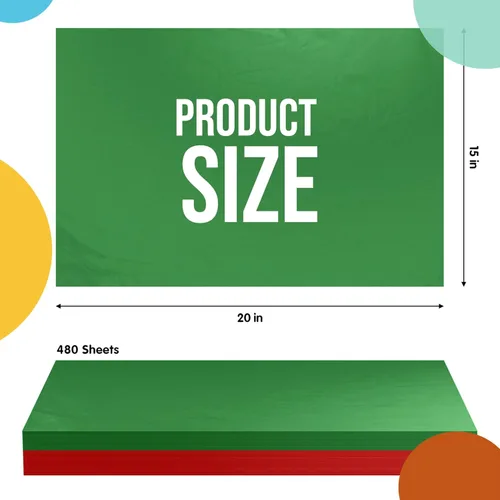 Miniatura 2 de Papel de seda rojo y verde para bolsas de regalo - Papel de seda a granel de 15" x 20", rojo y verde, 480 hojas - Papel periódico de 10 libras