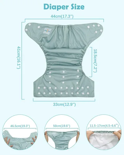 Miniatura 4 de babygoal Pañales de tela grandes, paquete de 13 para niños de 3 a 5 años, fundas de pañales de tela, paquete de 6 con 6 insertos y bolsa