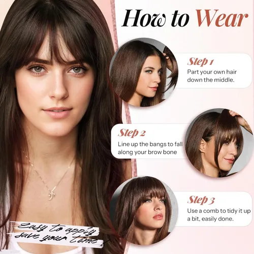Miniatura 6 de Flequillo con clip, 100% cabello humano real, 3 clips de seguridad, flequillo francés, flequillo falso natural y sin costuras para mujer, rubio