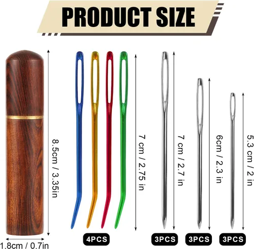 Miniatura 2 de Kit de 13 agujas de coser de ojo grande, agujas romas de ojo grande de acero inoxidable y agujas de tapiz dobladas, agujas de tejer a mano afiladas
