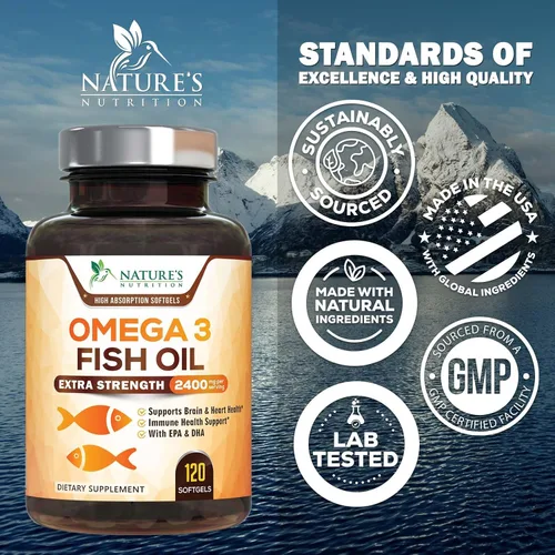 Miniatura 4 de Suplementos de aceite de pescado Omega 3 – 2400 mg de aceite de pescado por porción – Omega-3 de triple fuerza con ácidos grasos EPA y DHA – Apoyo