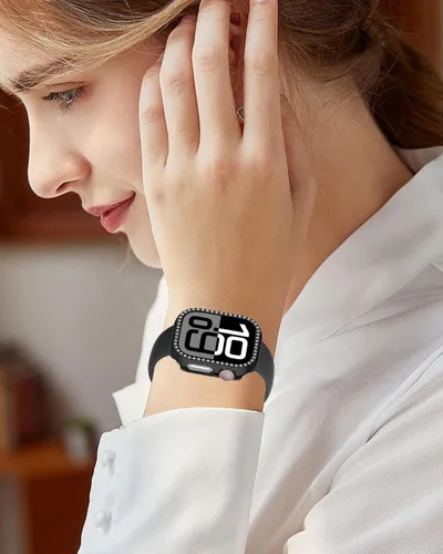 Miniatura 7 de Miimall Funda protectora de diamantes de imitación para mujer, compatible con Apple Watch 11/10 de 1.654 in, protector de marco de policarbonato