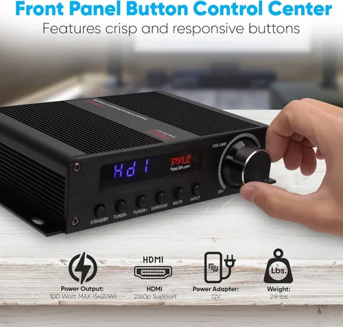 Miniatura 6 de Amplificador de audio inalámbrico Pyle Bluetooth para el hogar - Receptor estéreo de potencia para cine en casa de 100 W, 5.1 canales, sonido