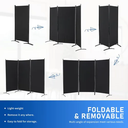 Miniatura 6 de Divisor de habitación portátil de 3 paneles, pantalla de privacidad plegable de 6 pies, separador de habitación independiente para oficina
