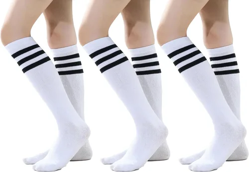 Miniatura 25 de TOCONFFON Calcetines de tubo hasta la rodilla para niños, niñas y adolescentes, calcetines deportivos de algodón para la escuela de fútbol, uniforme