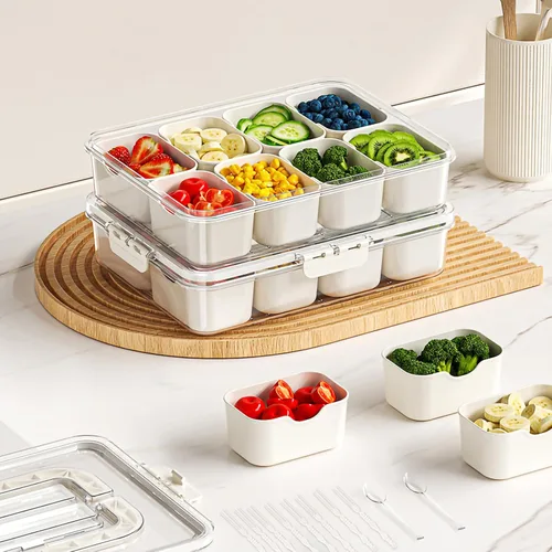 Bandeja dividida para servir con tapa y asa, contenedor de charcutería, caja organizadora de almacenamiento portátil con tenedores y cucharas para