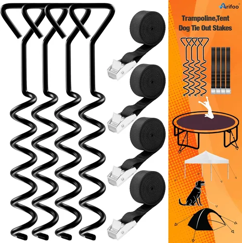 Estacas para trampolín de acero galvanizado, fuerte y galvanizado, kit de anclaje de alto viento para trampolín, tiendas de campaña, anclajes de