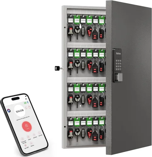 Miniatura 10 de Caja de 32 llaves con cerradura para llaves – Armario de llaves montado en la pared con doble cerradura (combinación de llave y 3 dígitos), estantes