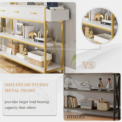 Miniatura 7 de HITHOS - Mesa de consola industrial con cajones, mesa vintage para vestíbulo con estantes de almacenamiento, mesa estrecha y larga para entrada al