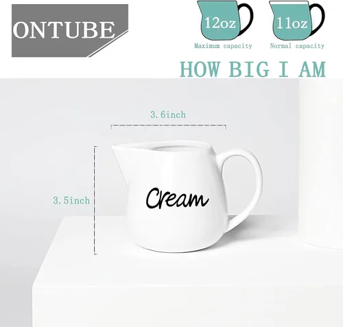 Miniatura 3 de ONTUBE Crema de porcelana, jarra de crema de leche de cerámica de 12 oz (blanco)