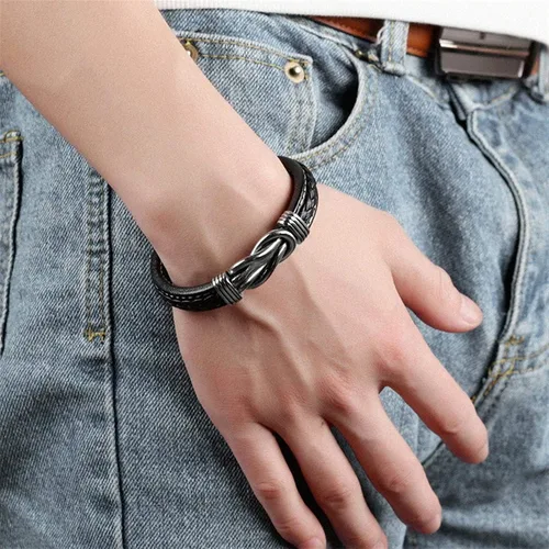 Miniatura 6 de Pulseras de cuero trenzado para hombre, pulsera de cuero para hombre con cierre magnético de acero inoxidable, pulsera de Navidad, graduación