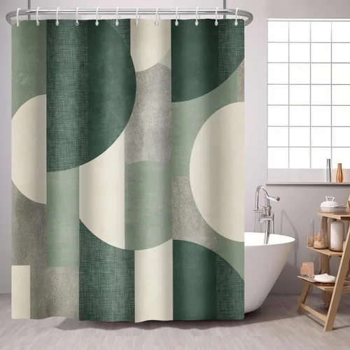 Miniatura 10 de Cortina de ducha azul marino con círculos geométricos abstractos y modernos, estilo contemporáneo, cortinas de ducha de tela impermeable gris