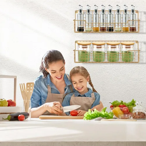 Miniatura 8 de Estante para especias, paquete de 4 organizadores de condimentos montado en la pared para organización de almacenamiento de cocina, estante de metal
