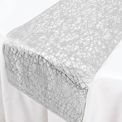 Efavormart - Camino de mesa de vinilo tejido de plástico antideslizante plateado metálico de 13 pulgadas x 6 pies, camino de mesa reversible Plata