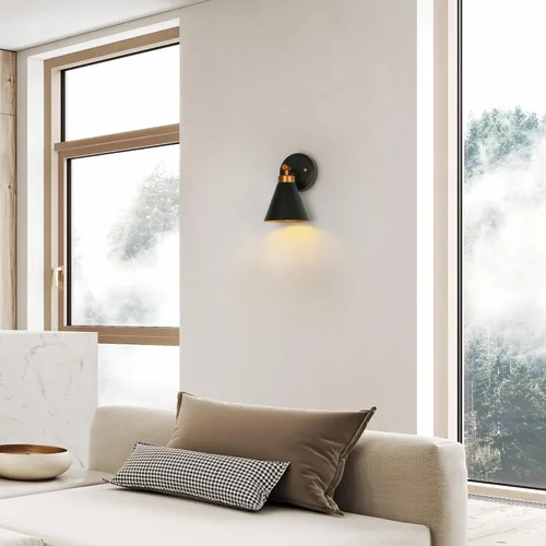 Miniatura 4 de Aplique de pared, 1 aplique de pared negro y dorado, lámpara moderna de pared de granja con pantalla de metal para dormitorio, sala de estar