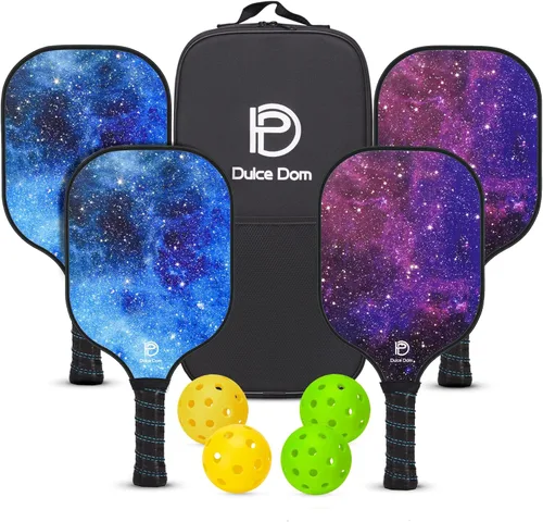 Miniatura 20 de Dulce DOM Juego de 2/4 palas de pickleball aprobadas por USAPA, 4 bolas de pickleball para interiores y exteriores, raqueta de superficie de fibra
