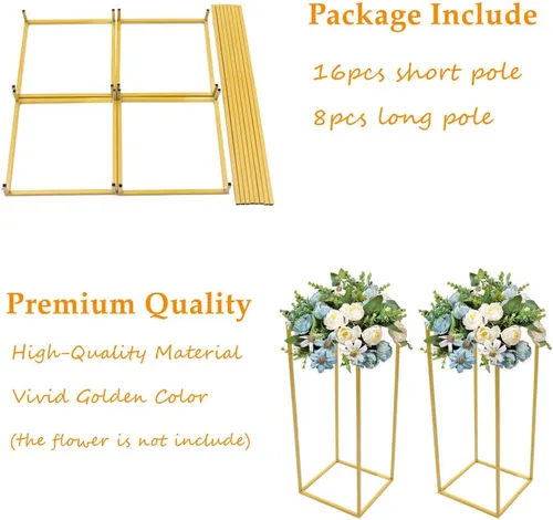 Miniatura 5 de LOYALHEARTDY Soporte de flores de boda dorado, soporte de columna de metal geométrico para boda, estante de exhibición de flores, centro de mesa