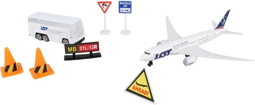 Miniatura 2 de Daron LOT Polish Airlines Airport Playset – Avión de juguete de metal fundido a presión con accesorios – Set de juego de aerolínea con licencia