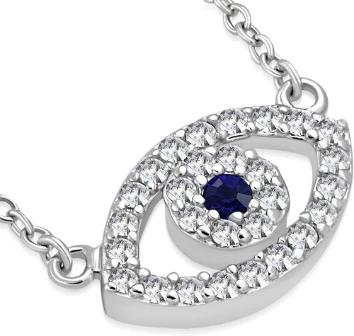 Collar con colgante CZ mal de ojo azul blanco de plata de ley 925"