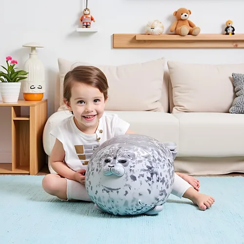 Miniatura 5 de Ryttir Animal de peluche grande de 24 pulgadas, diseño de focas suaves de peluche para dormitorio, divertidos regalos de San Valentín para mujeres