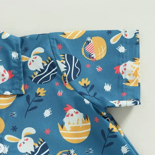 Miniatura 18 de Conjunto de 2 piezas de camiseta de manga corta con botones y pantalones cortos sólidos para bebé niño