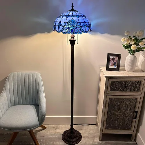 Miniatura 2 de Lámpara de pie de vitrales azules estilo barroco con base de metal bombillas LED incluidas para sala de estar, dormitorio, 16 pulgadas