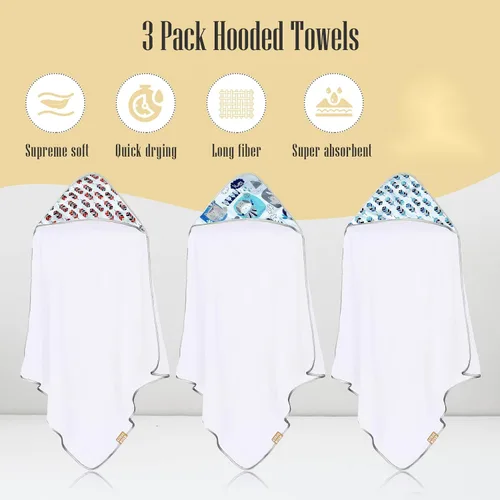 Miniatura 2 de CORAL DOCK Paquete de 3 toallas de baño con capucha para bebé, artículo esencial para bebé ultra absorbente, artículo esencial para recién nacido