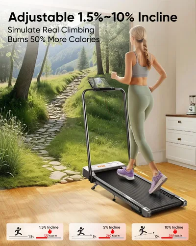 Miniatura 3 de Acezoe Walking pad Treadmill with Incline & Handle Bar, Folding Treadmill for Home Small Spaces, Compact Portable Under Desk Treadmill,Dual LED