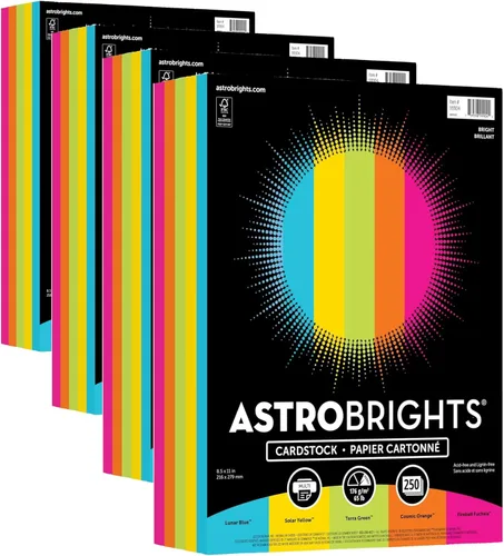Miniatura 5 de Astrobrights “Bright”- cartulinas 8.5 x 11 pulgadas, 65 libras/ 176 gramos, 5 colores surtidos, 250 hojas (99904)