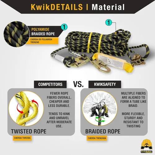 Miniatura 3 de KwikSafety - Charlotte, NC - TSUNAMI [Cuerda trenzada de alta calidad] Cuerda vertical de salvavidas ANSI OSHA Gancho de agarre con resorte 1 Paquete
