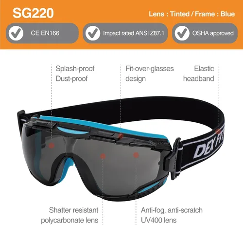 Miniatura 2 de DEX FIT Gafas de seguridad protectoras SG220; antiniebla y antiarañazos, protección ocular Z87 para el trabajo, ajustables para mujeres y hombres