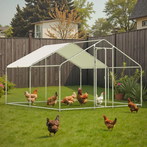 Miniatura 8 de Gallinero de metal, gallinero con cubierta impermeable y anti-UV, jaula de aves de corral con puerta con cerradura, gallinero para gallinas de pato